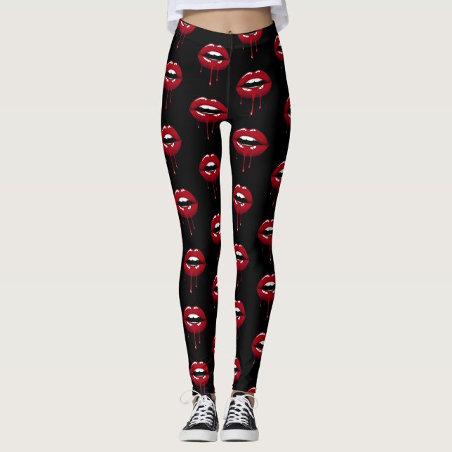 Legging Lábios de gotejamento vermelho de luz de brilho de (Frente)