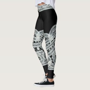 Legging Lace Floral de Vintage Preto e Branco Elegante