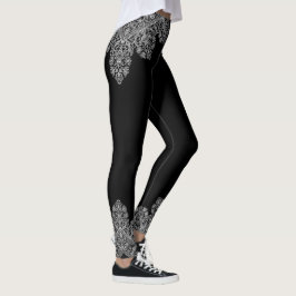 Legging Lace italiano de luxo branco sobre preto