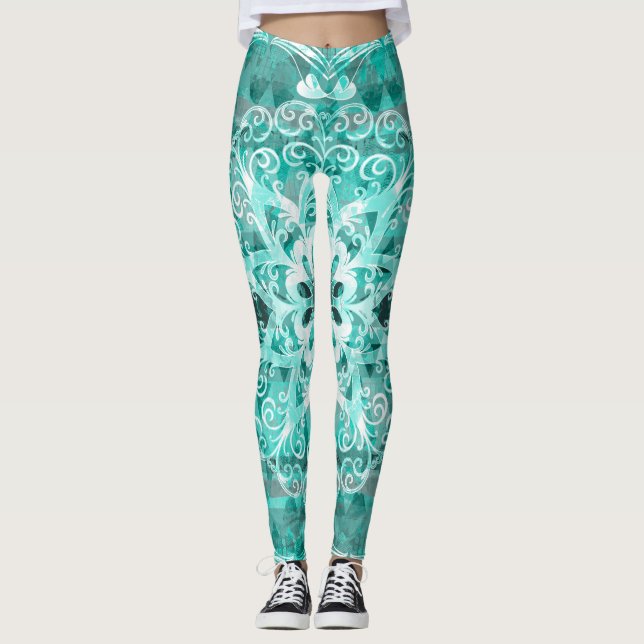 Legging Laço boémio da mandala de turquesa (Frente)