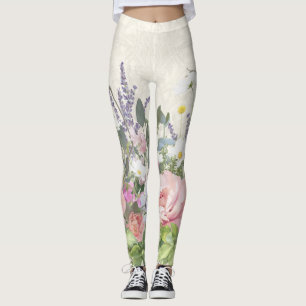 Legging Laço bonito flores selvagens pintadas da peônia