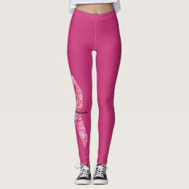 Legging Laço de Apoio ao Câncer de Mama com Flores Rosas