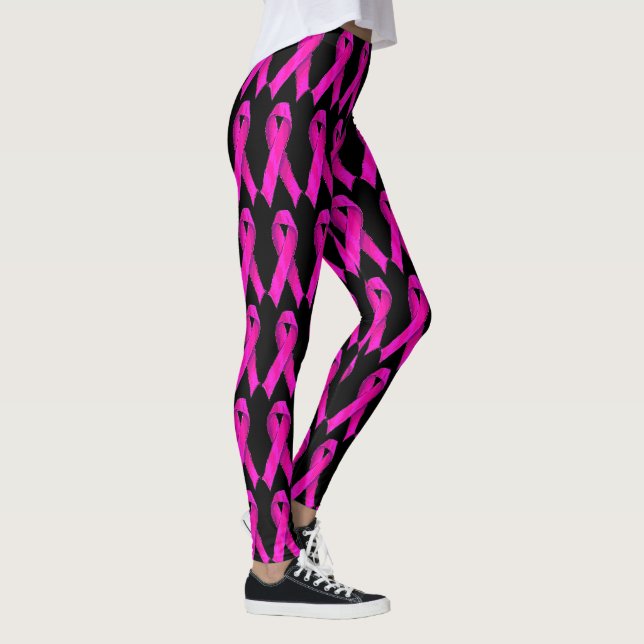 Legging Laços Rosa Brilhante 4 Apoio à Conscientização do  (Direita)