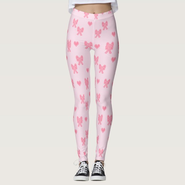 Legging Laços Rosa e Corações Fofo Coque (Frente)