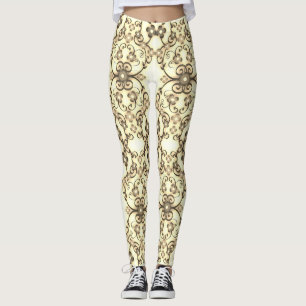 Legging Lacy Look of Flowers Ouro Sepia