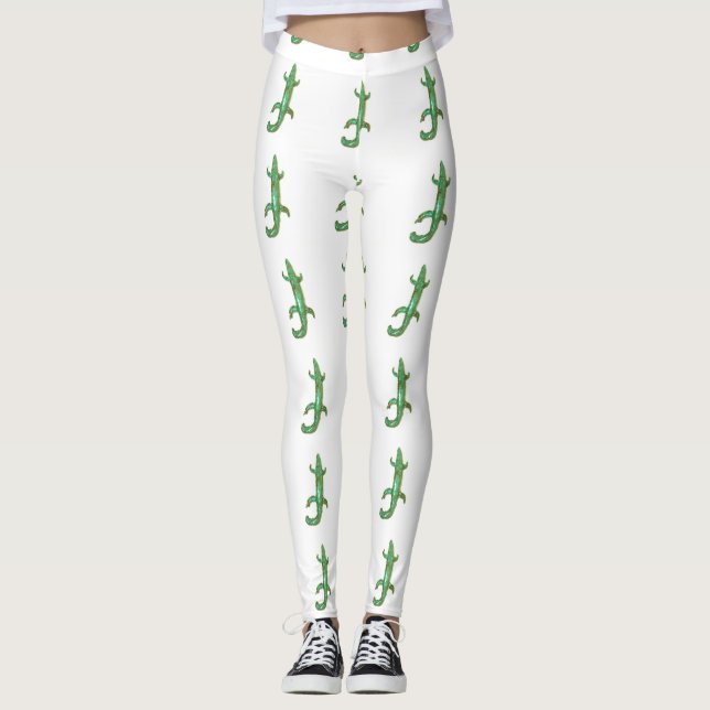 Legging lagartos verdes brancos (Frente)