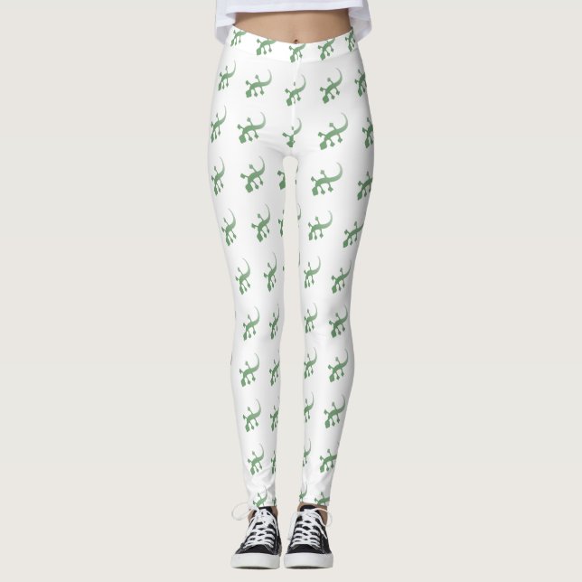 Legging Lagartos verdes de lagartixa em branco (Frente)
