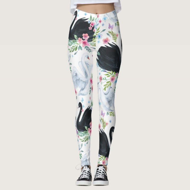 Legging Lago Swan: Padrão de Pastel de Aquarela. (Frente)
