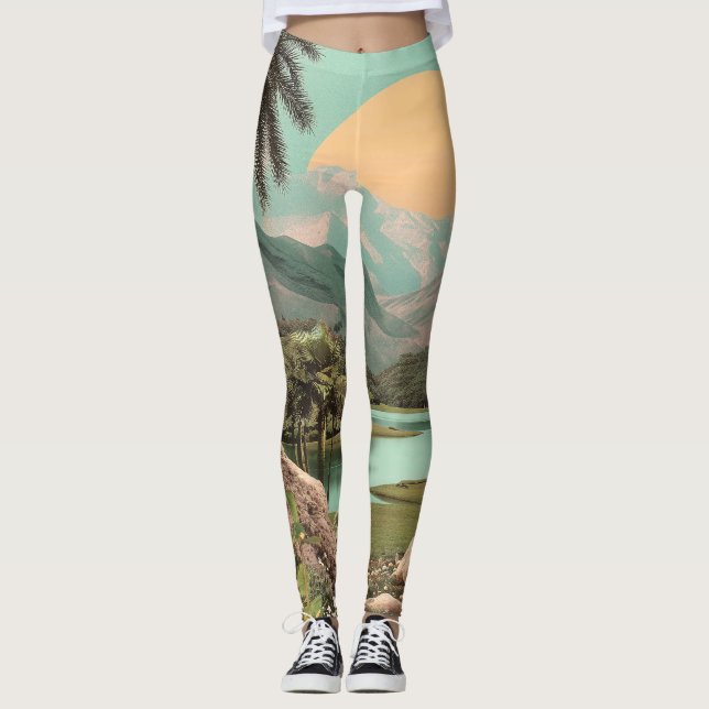Legging Lago Tropical Surreal Com Palmeiras (Frente)