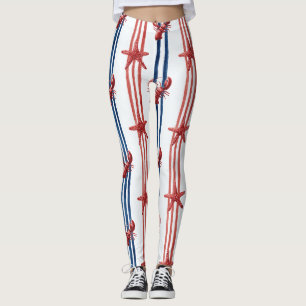 Legging Lagosta Patriótica Vermelha, Branca e Azul com Est