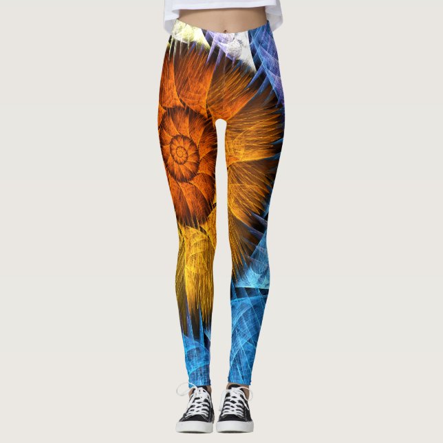 Legging Laranja Amarelo Amarelo Abstrato (Frente)