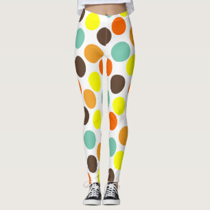 Legging Laranja, Amarelo, Marrom, Pontos Azuis