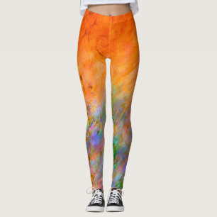 Legging Laranja Brilhante com verde, azul e púrpura pintad