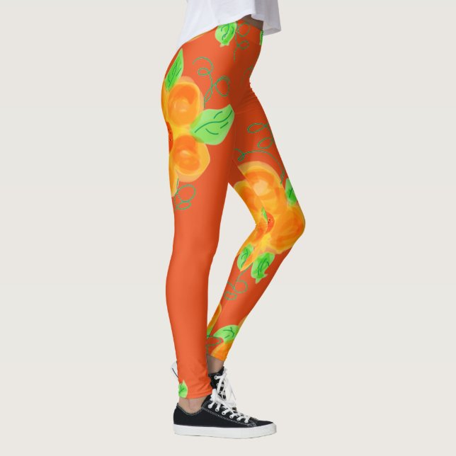 Legging Laranja Brilhante Floral (Direita)
