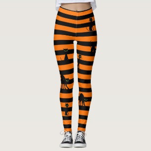 Legging Laranja de Gato Preto e Listras
