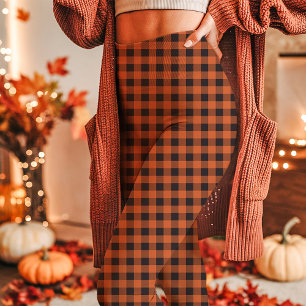 Legging Laranja de Outono e Xadrez de Ginga Preto