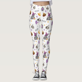 Legging Laranja e Gatos Roxos de Halloween Pumpkins e Cora