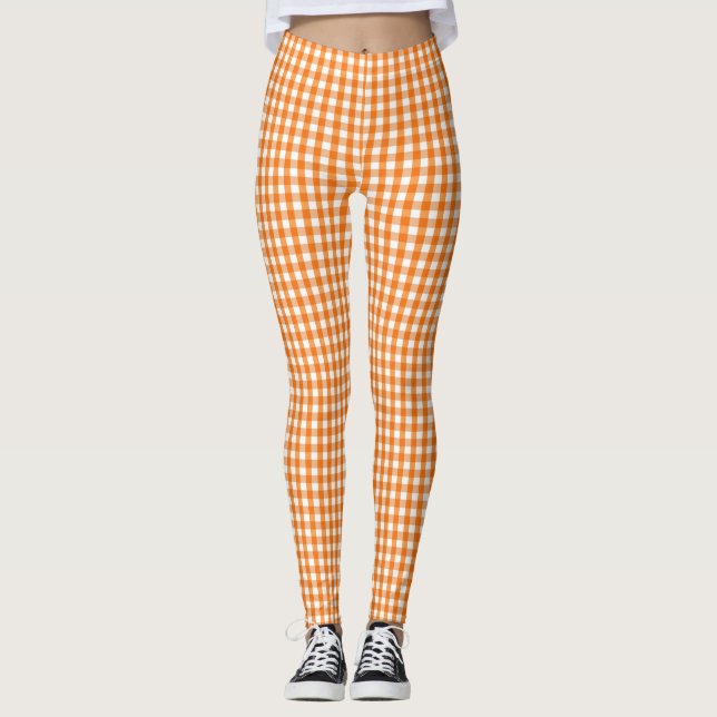 Legging Laranja e Gingham Branco - Cheque o Dia das Bruxas (Frente)