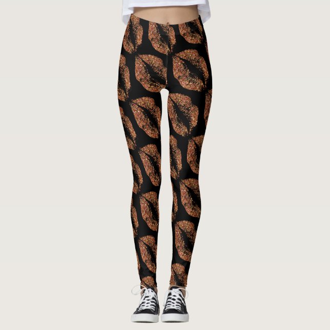 Legging Laranja Lábios Brilhantes preto moderno (Frente)