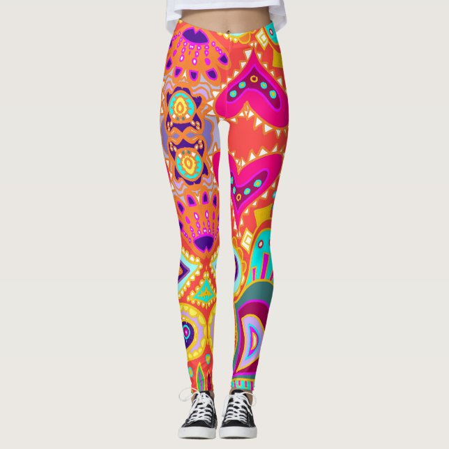 Legging Laranja louca de Paisley (Frente)