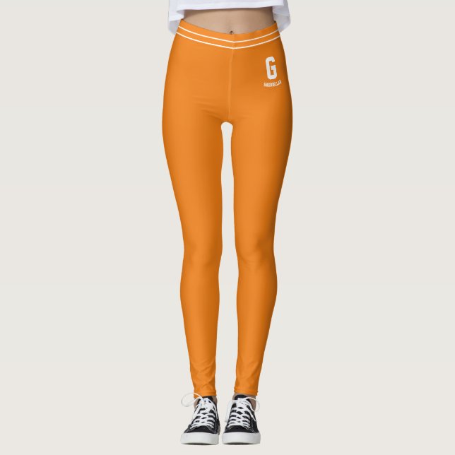Legging Laranja Personalizado Listrado de Branco Monograma (Frente)