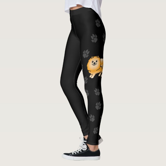 Legging Laranja Pomerânia Cachorro Cartoon Fofo Com Patas  (Esquerda)