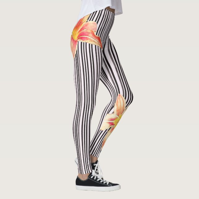 Legging Laranja preta/branca das listras verticais (Direita)