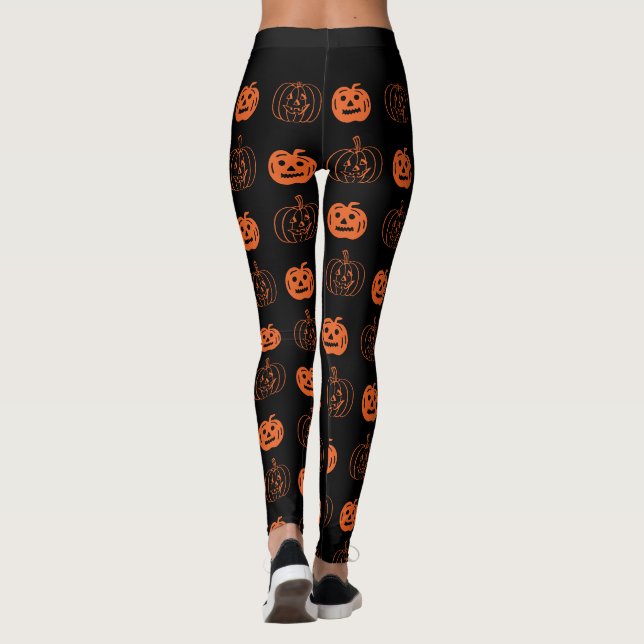Legging Laranja-preto-branco Jack O Lanterna Padrão Hallow (Verso)
