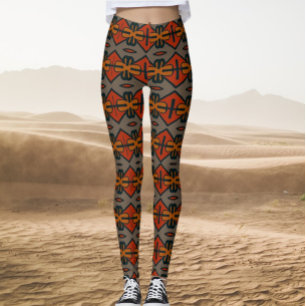 Legging Laranja Tribal e Padrão Dourado