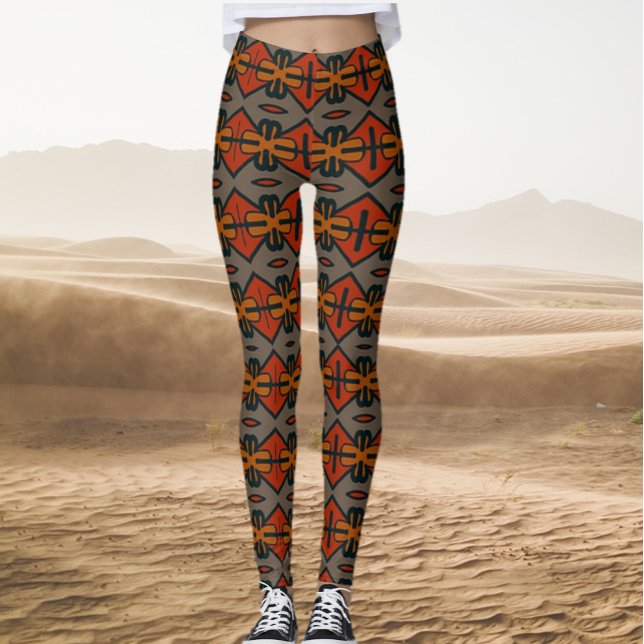 Legging Laranja Tribal e Padrão Dourado (Bookmark my store: https://www.zazzle.com/store/capricepetit?rf=238091145531749709)