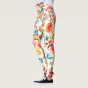 Legging Laranja vermelho floral rosa colorido verão