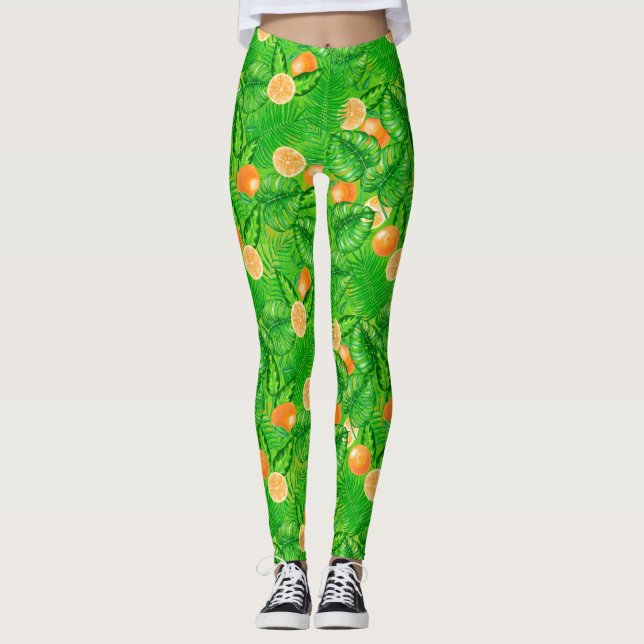 Legging Laranjas e folhas tropicais (Frente)