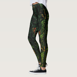 Legging Latido de árvore sob vidro martelado verde