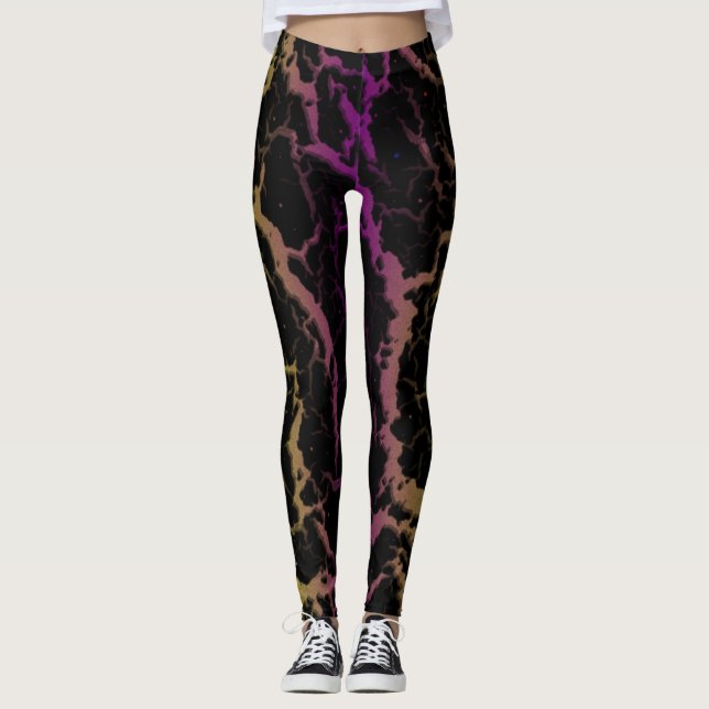 Legging Lava de espaço rachada - Limão/Roxo (Frente)