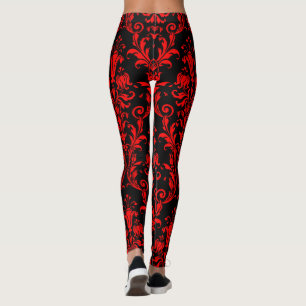 Legging Lava Vermelho Sobre Pretos Pavimentos Florais