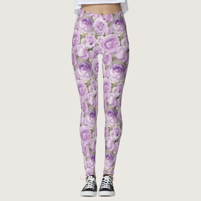 Legging Lavanda Chic Floral e Padrão Rosa de (Frente)