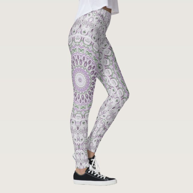 Legging Lavanda e Design de Padrão de Mandala Verde (Direita)