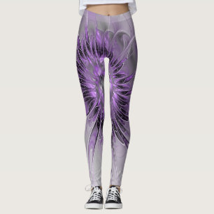 Legging Lavanda Flor Sonho Moderno Abstrato de Arte Fracta