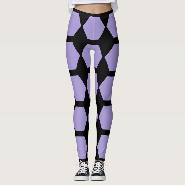 Legging Lavanda preto de mel hexagométrico (Frente)