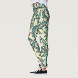 Legging Leafy Green Vintage Padrão Botânico Árabe