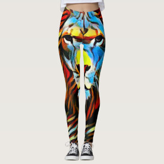 Legging Leão selvagem colorido da pintura de óleo de Judah