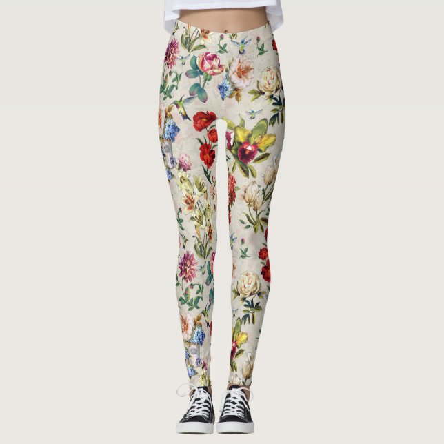 Legging Legagem de Criação de Aquarelas Florais Da Era Vit (Frente)