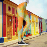Legging Legagem Geométrica Floral Sunny<br><div class="desc">Uma legenda design moderna com um design geométrico amarelo ensolarado,  laranja e verde. Ótimo para primavera ou verão! Você pode girar o design e muito mais.</div>