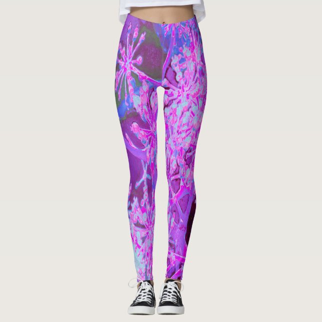 Legging Legal Abstrato na Natureza, em Rosa Quente e Roxo (Frente)