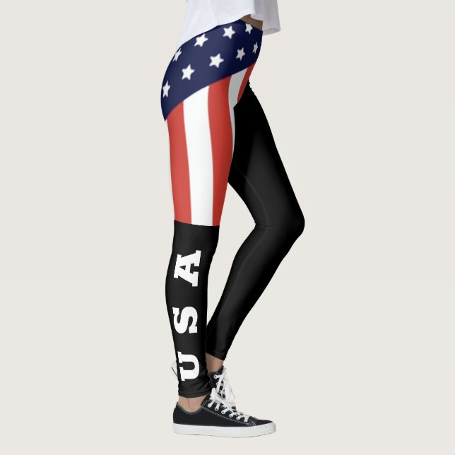 Legging Legal Black American Flag White Letters USA Womens (Direita)