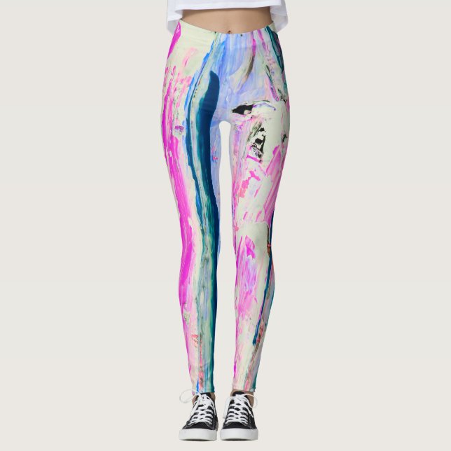 Legging Legal Blue & Fuchsia Paint Stripes Abstrato (Frente)