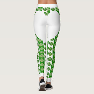 Legging Legal Coração Branco Brilhante Irlandês Shamrock