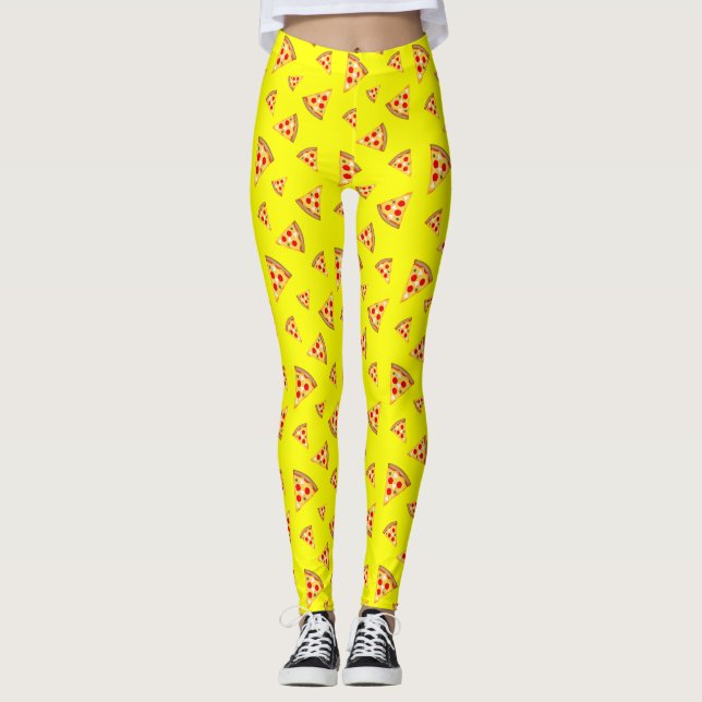 Legging Legal e divertido padrão de fatias de pizza rosa-n (Frente)