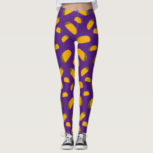 Legging Legal e divertido padrão de tacos deliciosos púrpu