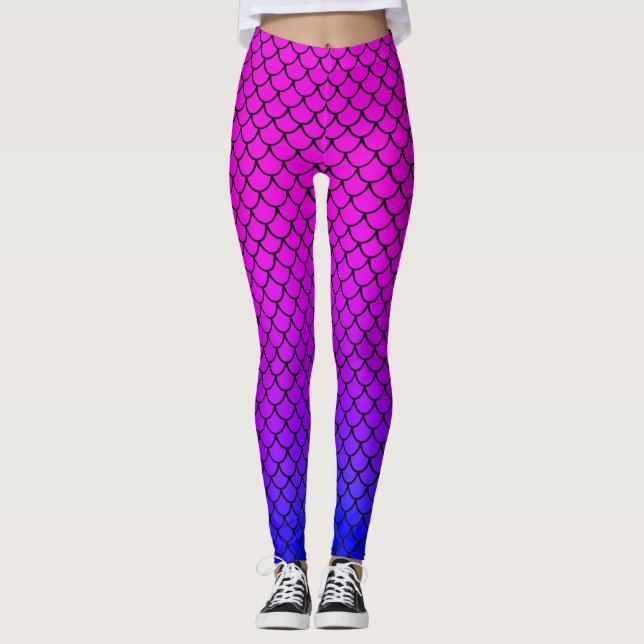 Legging Legal Rosa Quente Roxo Escamas de Peixe de Sereia  (Frente)